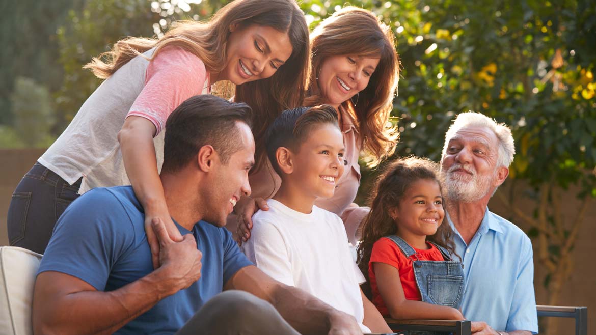 family in garden